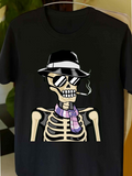 Men's T-Shirt Vintage Cool Skeleton With Fedora Hat Smoking Cigarette