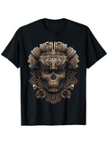 Men's T-Shirt Intricate Aztec Inspired Ornamental Patterns Surrounding Bronze Skull