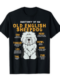 Men's T-Shirt Playful Guide With Adorable Fluffy Sheepdog Surrounded By Anatomy Text Diagram Sheepdog
