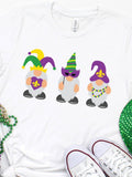 Women's T-Shirt Three Playful Gnomes With Festive Costumes And Colorful Mardi Gras Accessories