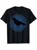 Men's T-Shirt Silhouette Against Blue Moonlit Night Raven