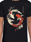 Men's T-Shirt Flowing Water With Blossoms And Pair Of Vibrant Koi Fish