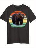 Men's T-Shirt Bear Wearing Sunglasses Standing Against Retro Sunset Colors
