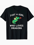 Men's T-Shirt Just A Girl With A Cute Cartoon Dragon Breathing Fire On Black