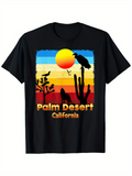 Men's T-Shirt Palm Desert California Vibrant Sunset Silhouette With Birds And Cactus