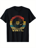 Men's T-Shirt Retro Striped Sunset Colors Surrounding A Classic Vintage Vinyl Record