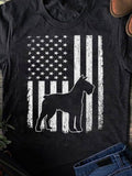 Women's T-Shirt American Flag With Dog Silhouette And Distressed Vintage Lines