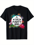 Men's T-Shirt Cancun Party Crew Surrounded By Vibrant Tropical Leaves And Colorful Fireworks