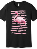 Men's T-Shirt Pink Feathered Flamingo Standing Against Textured Painted Striped Background Flamingo