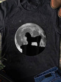 Men's T-Shirt Starry Night Full Moon With Lone Dog Silhouette On Hilltop