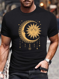 Men's T-Shirt Golden Celestial Crescent Moon Among Radiant Sun Motif Symbols And Patterns