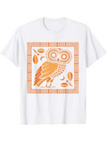 Men's T-Shirt Geometric Hellenic Pattern With Abstract Leaves Surrounding Wise Owl