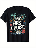 Men's T-Shirt My First Cruise Tropical Palms And Ocean With Ship And Shells
