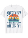 Men's T-Shirt Super Sexy Sunset Silhouette With Boat Under Retro Rainbow Sky Pontoon Captain