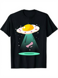 Men's T-Shirt Cartoon Light Beams With Alien Egg Saucer Abducting A Striped Cow
