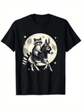 Men's T-Shirt Full Moon Night With A Raccoon Riding A Donkey Surrounded By Stars