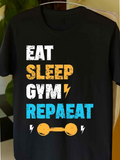 Men's T-Shirt Eat Sleep Gym Rep And Repeat With Lightning Dumbbell