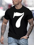 Men's T-Shirt Bold Stylized White Number Seven On Solid Black T Shirt