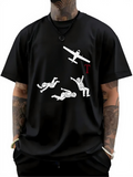 Men's T-Shirt Parachuting Figures With Monochrome Plane In Black Sky