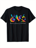 Men's T-Shirt Peace Love Tie Dye With Vibrant Psychedelic Swirls And Rainbow Hand Signs