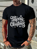Men's T-Shirt Merry Christmas Artistic Typography Surrounded By Scattered Snowflake Accents Christmas