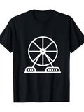 Men's T-Shirt Abstract Minimalist White Ferris Wheel Graphic On Black