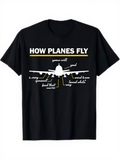 Men's T-Shirt How Planes Fly Schematic White Aircraft With Handwritten Text On Chest