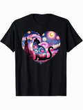 Men's T-Shirt Starry Fantasy Night With Heart Shaped Silhouette Featuring Mysterious Dreamy Cat