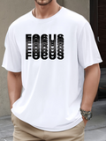 Men's T-Shirt Focus Stacked Shadowed Letters On Casual Cotton White T Shirt