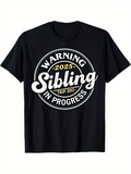 Men's T-Shirt Warning Sibling In Progress With Vintage Badge Emblem Typography Graphic T Shirt