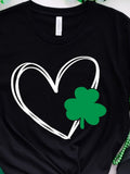 Men's T-Shirt Hand Drawn White Heart With Green Clover Lucky Charm