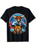 Men's T-Shirt Wall Street Inspired Bull In Suit Standing Over Roaring Bear