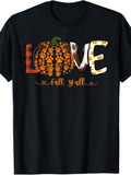 Men's T-Shirt Fall Yall Plaid Patterned Pumpkin Surrounded By Flowers Black T Shirt