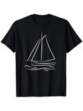Men's T-Shirt Minimalist White Line Drawing With Calm Water Sailboat