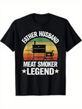 Men's T-Shirt Father Husband Meat Smoker Legend Retro Sun Grilling Graphic With Barbecue Smoker
