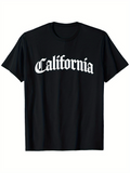 Men's T-Shirt California Bold White Lettering On Classic Black T Shirt Front