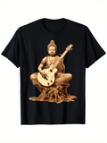 Men's T-Shirt Peaceful Enlightened Figure Playing Guitar Among Tree Roots
