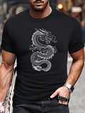 Men's T-Shirt Intricate Scales In Monochrome Detailed Art Beneath Fierce Twisting Mythic Dragon
