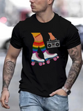 Men's T-Shirt Retro Rainbow Skates With Colorful Striped Socks And Vintage Boombox Skater