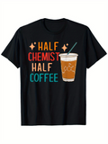 Men's T-Shirt Half Chemist Half Coffee Sparkling Text Beside Iced Cafe Cup Illustration