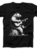 Men's T-Shirt Relaxed Woodland Setting With Bear Playing Acoustic Guitar