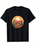 Men's T-Shirt Sunset Desert Landscape With Mountains And Tall Cactus Plants