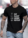 Men's T-Shirt Eat Sleep Anime Repeat Urban Icons With Modern Black Style
