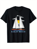 Men's T-Shirt Railay Beach Golden Sunset With Clouds And Majestic Sailing Boat