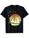 Men's T-Shirt Sunset Horizon With Soaring Birds Over Majestic Sailing Ship