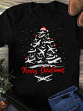 Women's T-Shirt Merry Christmas Colorful Airplanes Shaped As Festive Holiday Winter Tree