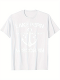 Men's T-Shirt Lake Pepin Wisconsin Nautical Anchor With Weathered Vintage Effect