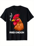 Men's T-Shirt Fried Chicken Colorful Cartoon Rooster Staring Beside Rising Steam Chicken