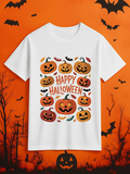 Men's T-Shirt Happy Halloween Colorful Pumpkins With Bats And Festive Orange Elements Pumpkin