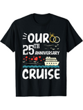 Men's T-Shirt Our 25th Anniversary Cruise With Hearts And Wedding Rings Beside Large Ship